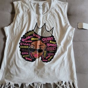 Sleeveless Fringe Printed T Shirt